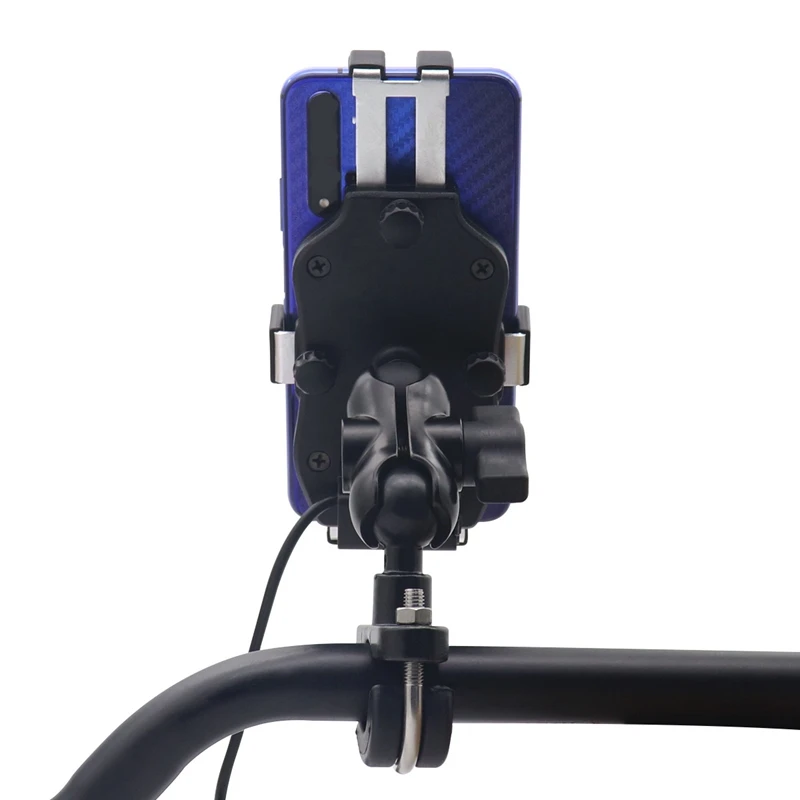 

Motorcycle Mobile Phone Holder With USB 3.0 Quick Charge Adapter For 22-32Mm Handlebar 360 Rotation Cell Phone Holder