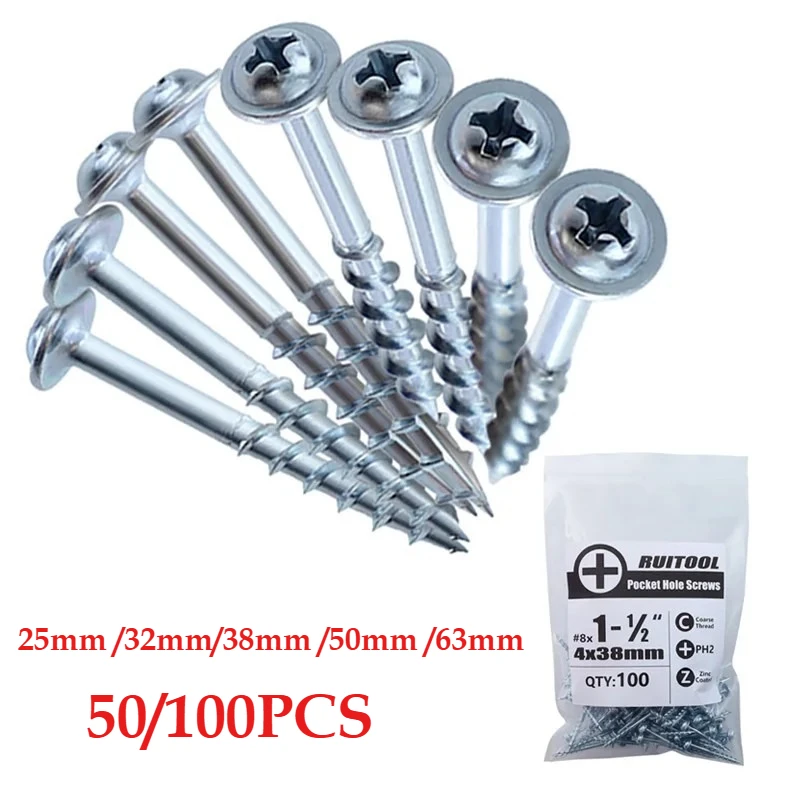 

25/32/38/50/63mm Pocket Hole Jig Screws Sets Semi-self Tapping Screws Phillips Head Slotting Link Piece Woodworking Antirust