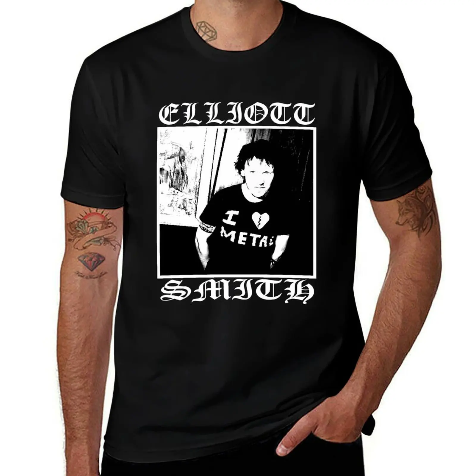 Elliott Smith I _lt_3 Metal T-Shirt Large Size Casual Short Sleeve Top T-Shirt