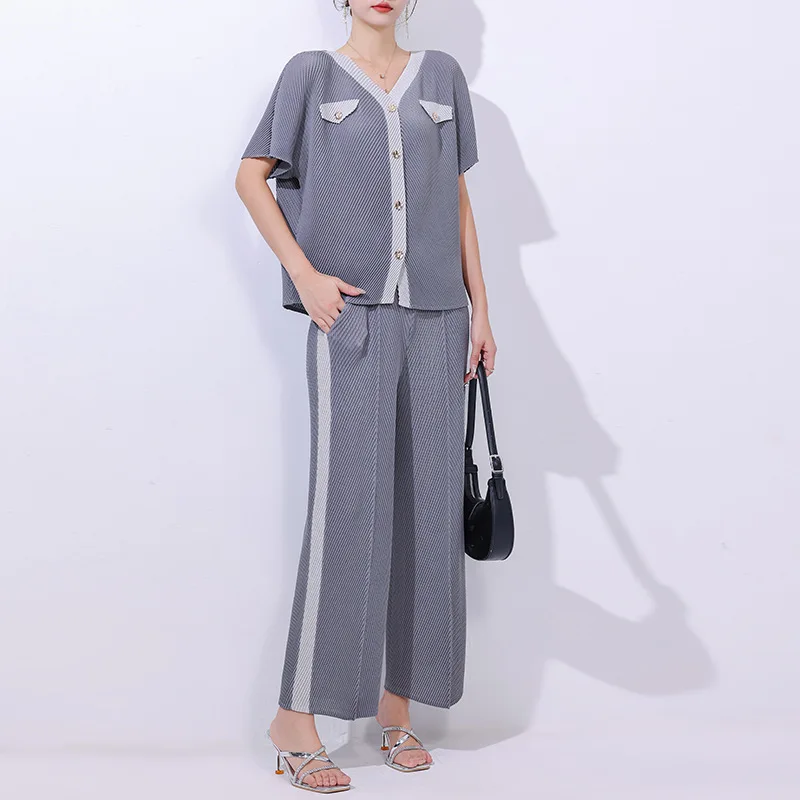 

Directly From The Manufacturer 2025 Summer New Wide-leg Pants Women High Waist Drape Loose Herringbone Fashion Casual Two Suits