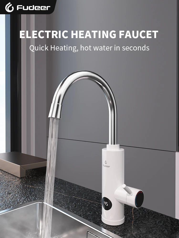 Fudeer Electric Water Heater 3400W 220V Kitchen Faucet Tankless Instant Heating Water Tap Flowing Heated Mixer Digital Display