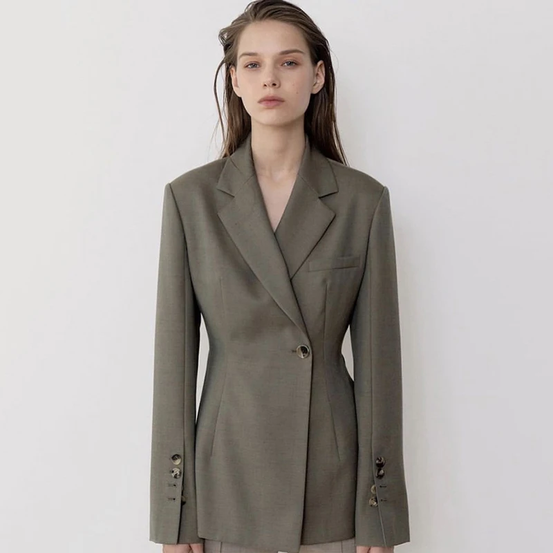 

Korean Sle Slim Fit Woolen Suit Jaet with Waist Cinching And Notch Collar for Commuting Women's Faion Spring 2023