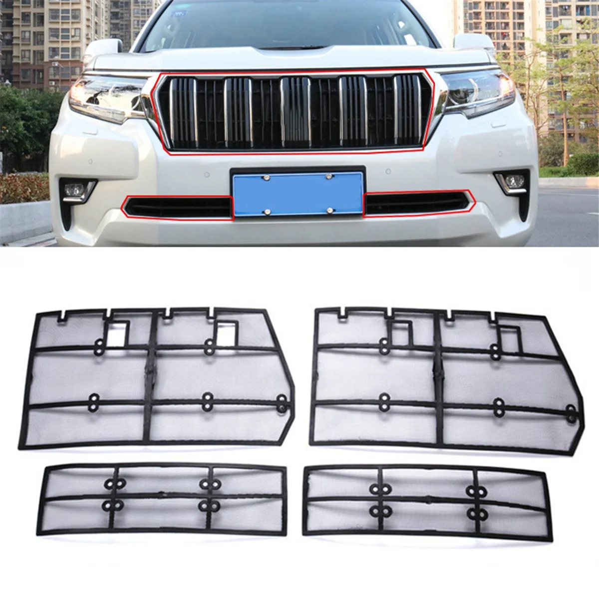 4PCS Grille Insect Screening Mesh Front Grille Net for Toyota Land Cruiser Prado 2018 2019 FJ 150