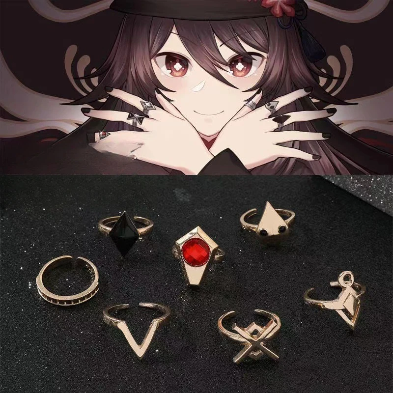 

Genshin Impact Hu Tao Adjustable Rings with The Same Style As Popular Game 2D Peripheral Characters Cosplay Costumes DIY Props