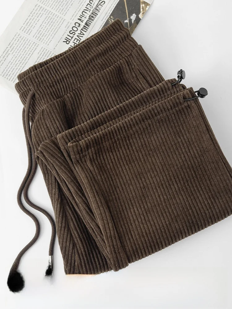 

Retro Coffee Brown Heavyweight aner Casual Pants Loose Straight Leg Men Women Autumn Winter Long Trousers Straight Tube