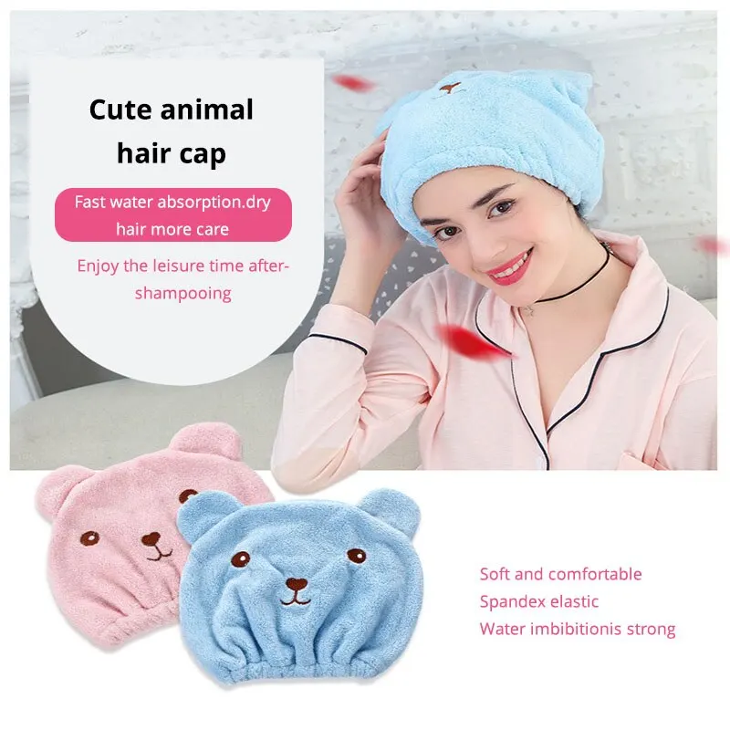 Animal Cartoon Dry Hair Cap Super Strong Hair Quick Drying Headscarf Cute Adult Thickened Absorbent Shower Cap