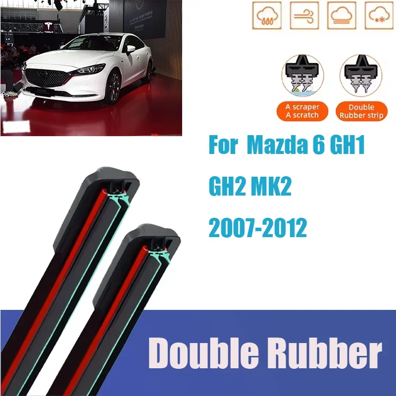 

For Mazda 6 GH1 GH2 MK2 2007-2012 Car Wiper Blades Set 24' + 16' Front Rubber Brushes Cutter Accessories Third Generation Mute