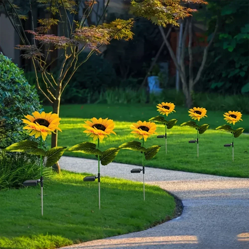 Imagem -05 - Girassol Solar Led Lights Cabeças Simulação Jardim Quintal Gramado Luzes da Noite Lâmpada de Paisagem Decoração Home