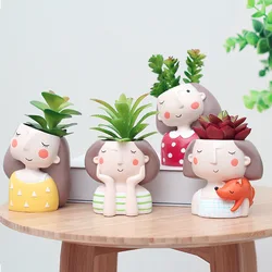 Resin Flower Pots Cute Girl Decorative Vase Plant Pots Creative Flower Arrangement Potted Plants Cartoon Figures Floral Vases