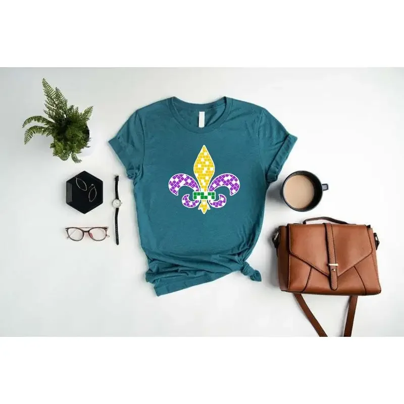 Футболка Fleur De Lis Mardi Gras для женщин, праздничная, на День жирных понедельников, с цветочным узором Luce
