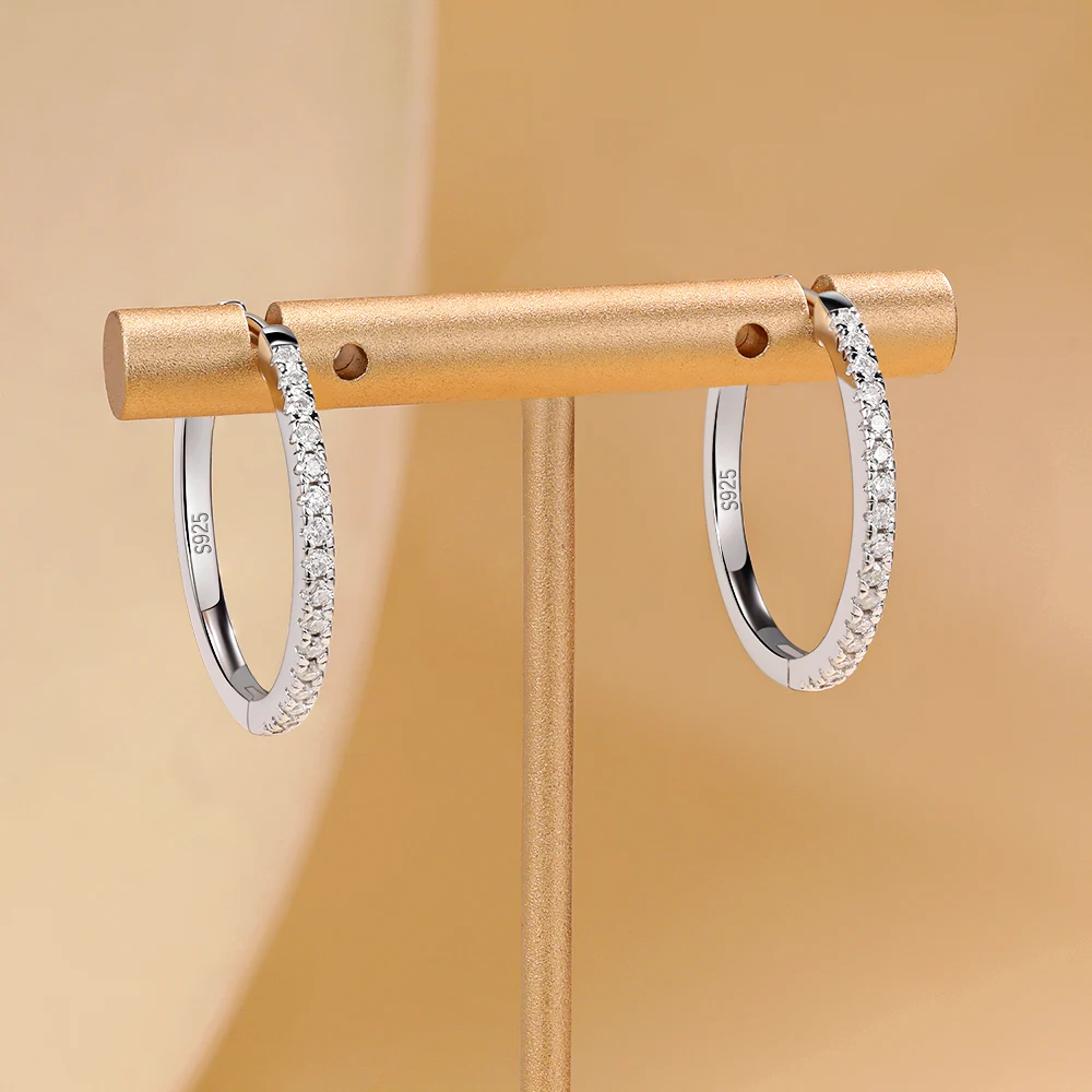 M-JAJA S925 Sterling Silver 23mm Small Huggie Hoop Earrings Moissanite Earrings for Women Party Fine Jewelry Anniversary Gift