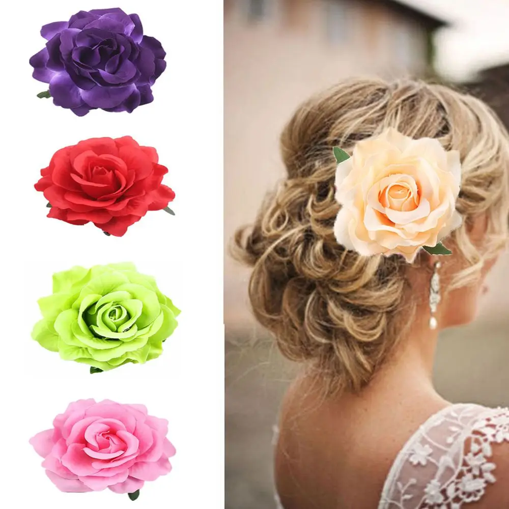 Rose Flower Hair Clips Fashion Fluffy Rose Aalligator Clip Backing Brooch Pins Accessories For Women Girl Bridal