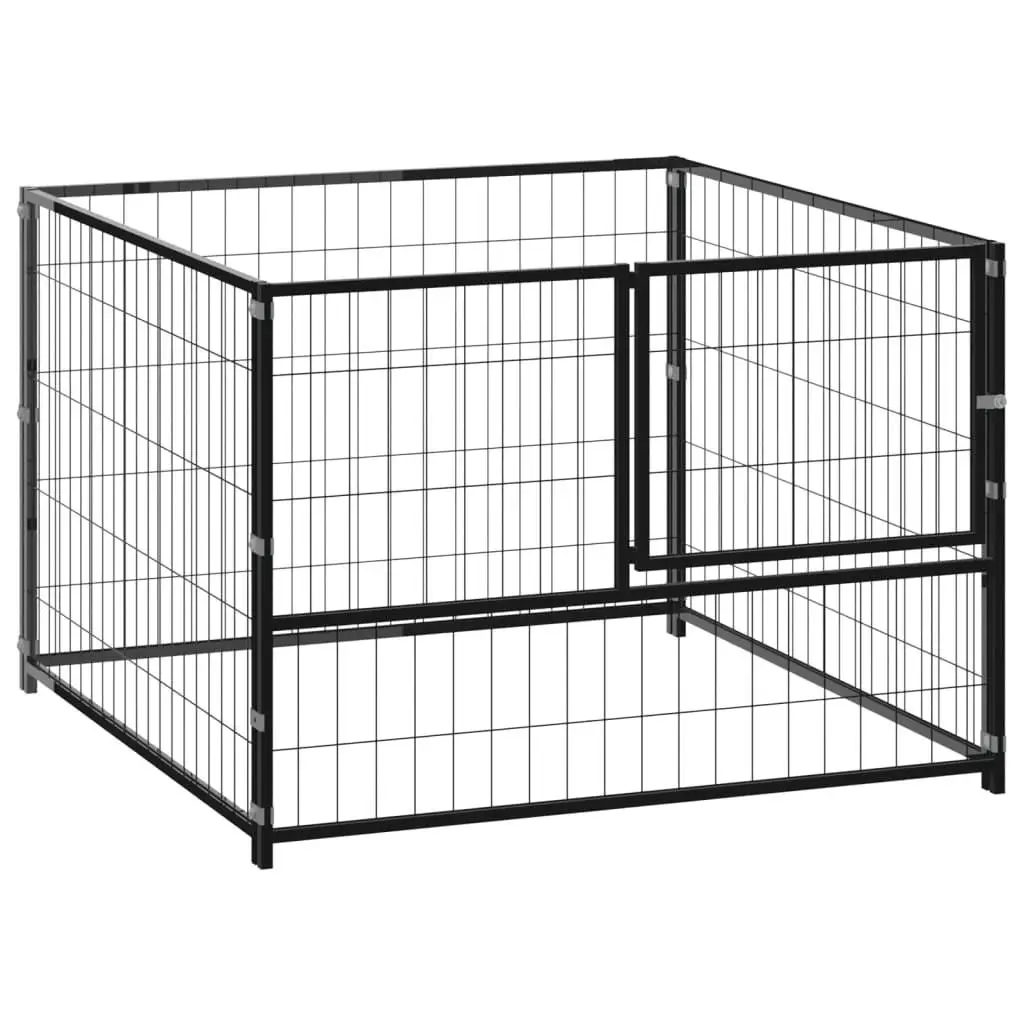 

Black Steel Dog Kennel 39.4x39.4x27.6 - Durable Outdoor Pet House Enclosure