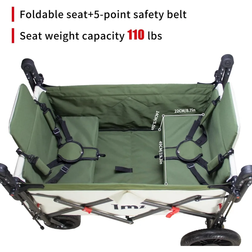 Vagão dobrável multifuncional dobrável com alça ajustável, dossel e acesso de expansão para atividades ao ar livre