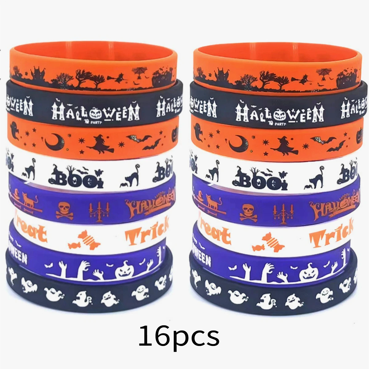 LENNIK Juego de pulseras de silicona para Halloween -8/16 piezas, diseño de calavera fantasma, pulseras de goma divertidas para fiestas de truco o trato