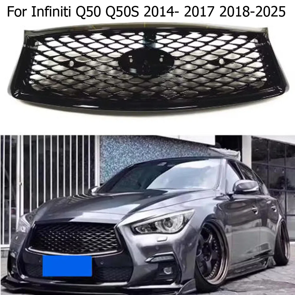 

Gloss Black Front Bumper Grille Compatble with Infiniti Q50 Q50S Q50L 2014-2017 2018-2025 Front Radiator Mesh Grills Body Kit