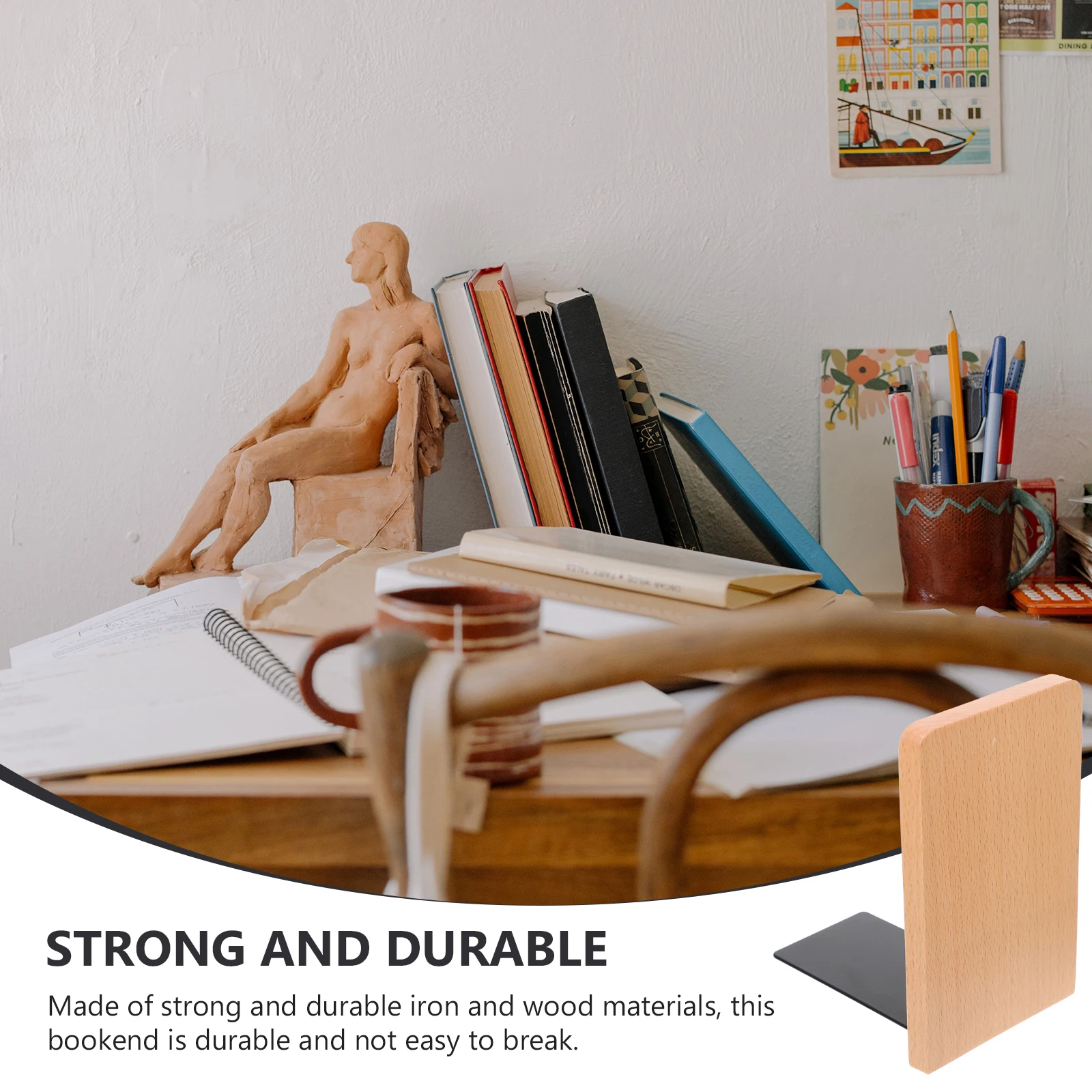 

Wooden Bookend Heavy Duty Decorative Stand Display Simple Bookends Office Desk Storage Organizer Magazines Tidy Room