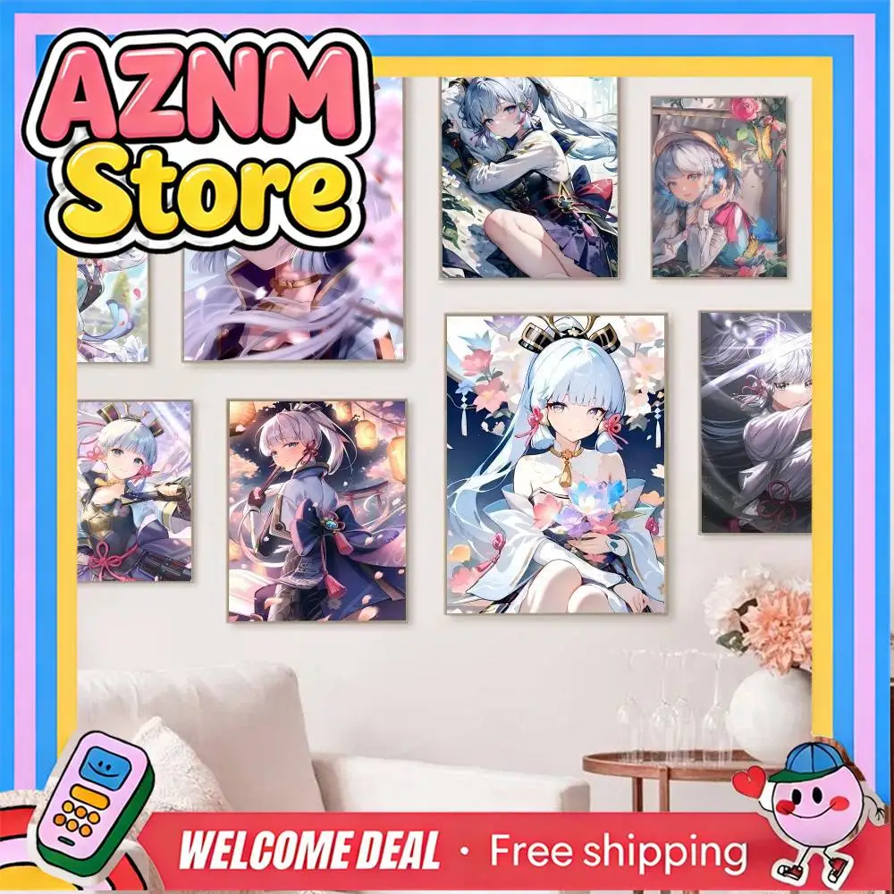 Anime Game Genshin Impact Kamisato Ayaka Posters Self Adhesive Waterproof Ideal For Living Room Bedroom Bar Decoration