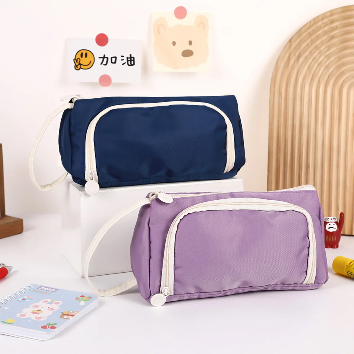 Kawaii Small Fresh Solid Color Pencil Bag Large Capacity Oblique Window Student Ins Style Multifunctional Storage Pencil Bag