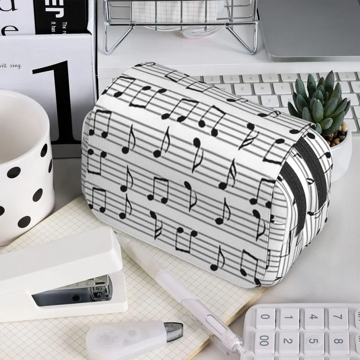 Abstract Piano Keys With Musical Notes Pencil Case for Students School Pen Box Pencil Bag Stationery Supplies Pen Holder Bag