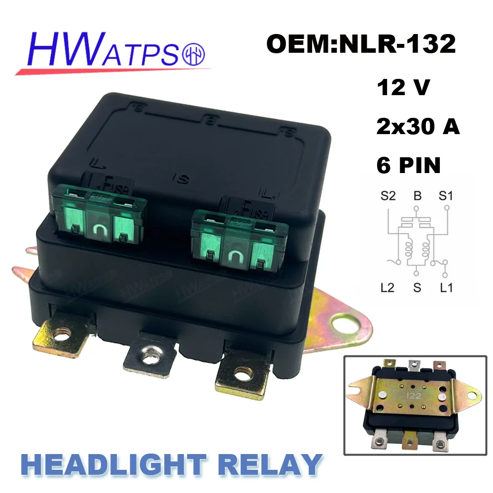 1/5/10 Pcs Twin Headlight Relay 12V 30A 6 Pin External Blade Dual Fuses High & Low Beam NLR-132 Replacement Universal PR8094