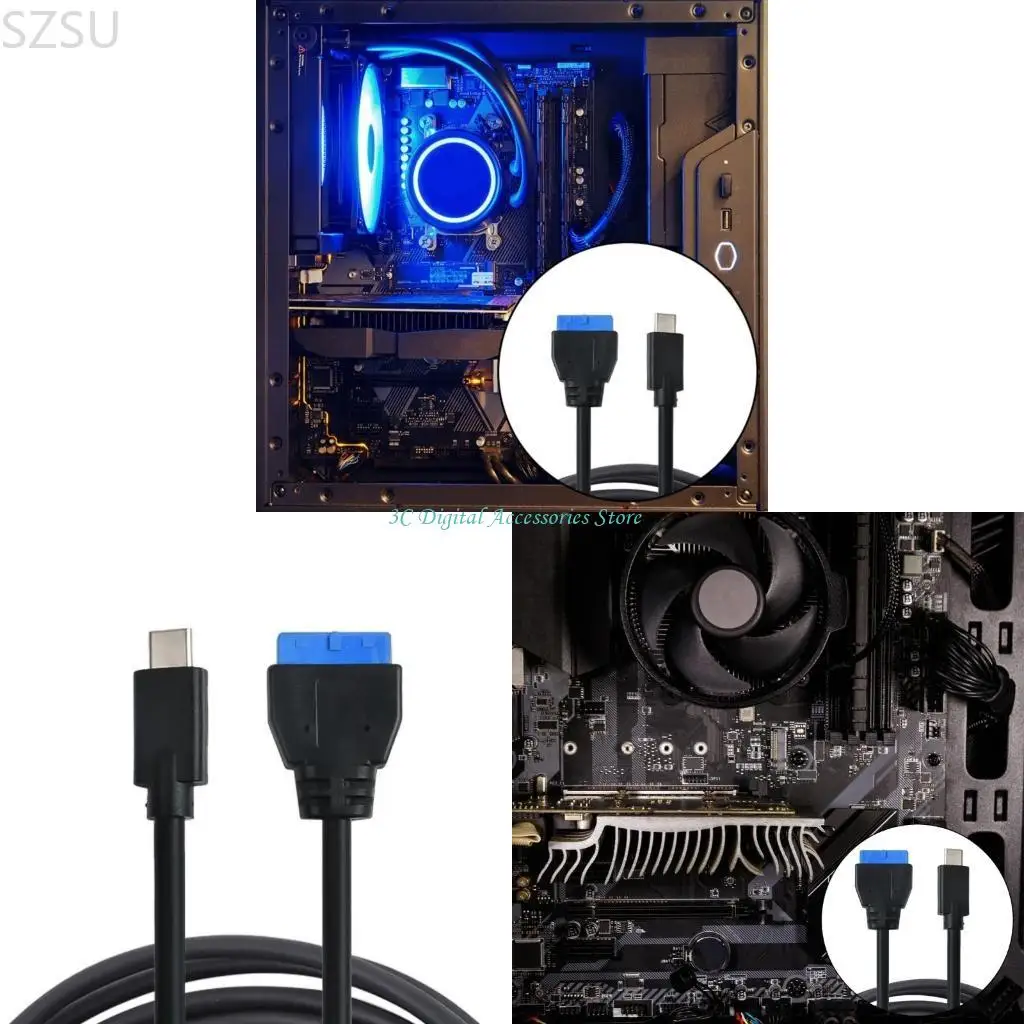 SZSU Type C Male to IDC20P Female Header Extension Cable Adapter Cable 20Pin Data Cable for Computer Motherboard 50CM/100CM