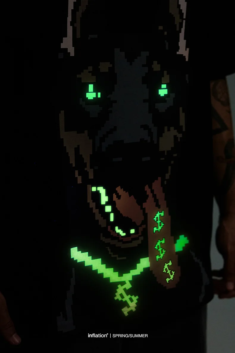 Camiseta con estampado de Doberman que brilla en la oscuridad, ropa de calle para hombre, camisetas de manga corta holgadas a la moda, ropa informal de verano para fiesta al aire libre, gráfico