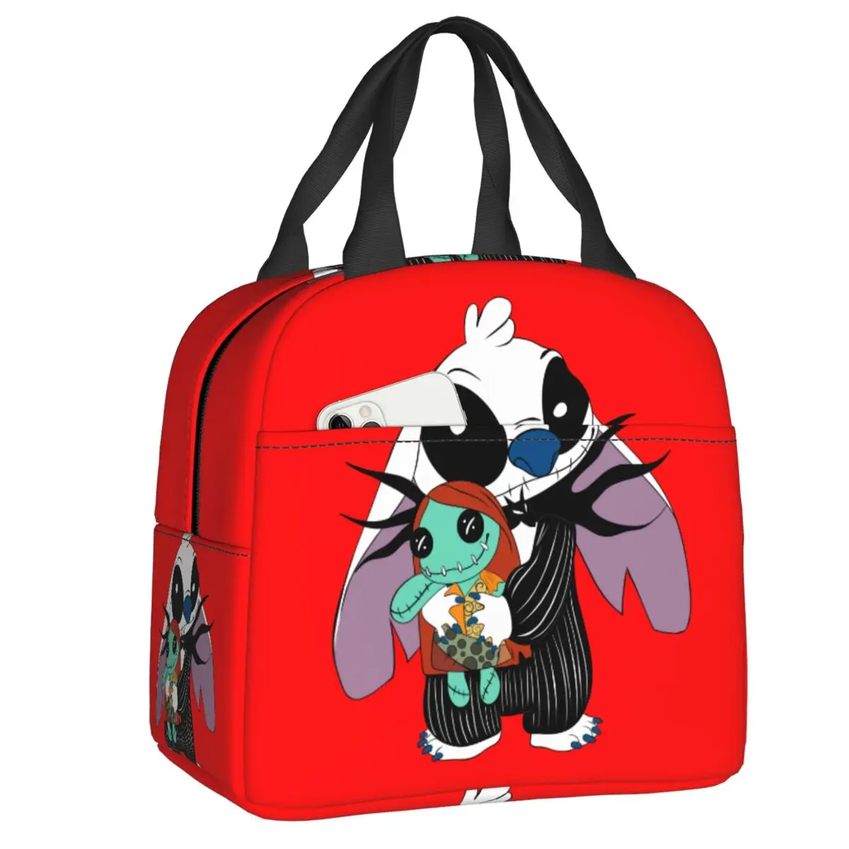 

Custom Nightmare Before Christmas Stitchs Lunch Bag Women Warm Cooler Insulated Lunch Boxes for Kids School