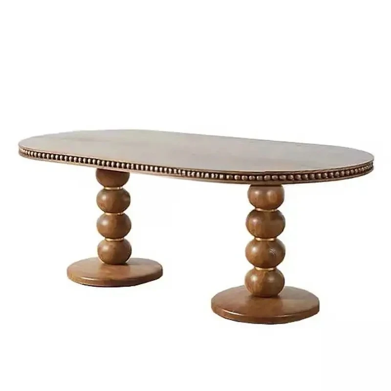 

xzSolid Wood Wood Color Household Dining Table French Retro Old House Silent Style Simple Oval Dining Table