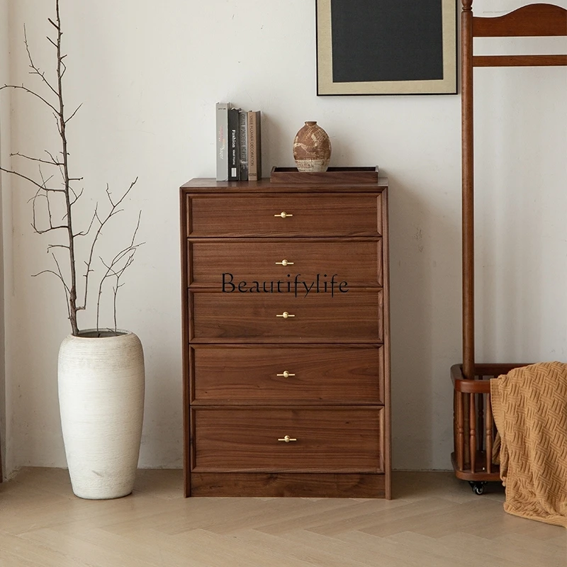 

North American black walnut all solid wood chest of drawers Nordic simple drawer storage sofa side cabinet