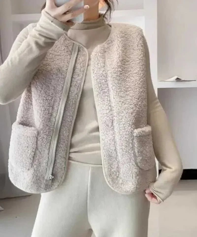 Gilet in pelliccia di agnello da donna gilet in pelo di agnello giacca senza maniche alla moda per donna capispalla autunno inverno termico caldo