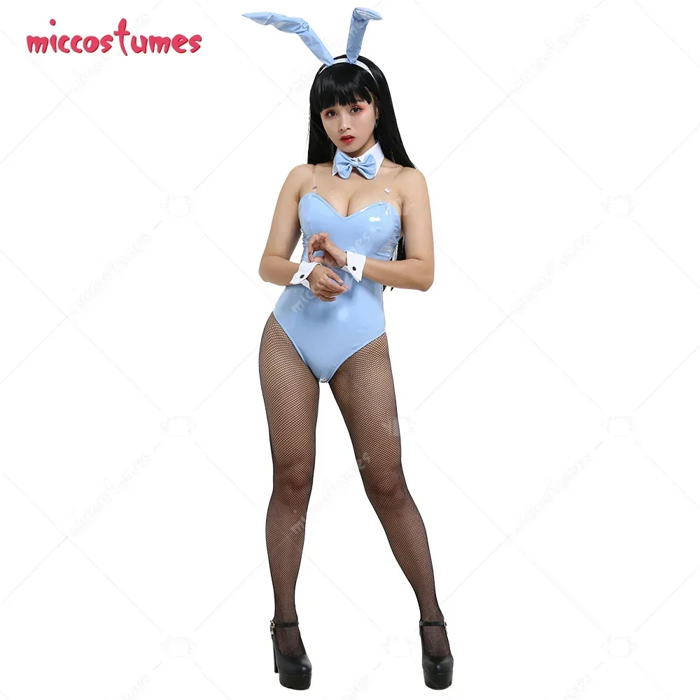 بدلة نسائية مثيرة وجذابة على الطراز الياباني على شكل أرنب أسود قطعة واحدة بدلة أرنب بدون ظهر مع غطاء للرأس