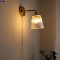 IWHD Pull Chain Switch LED Wall Lamp Sconce Copper Hallway Living Room Bathroom Mirror Light Fixtures Nordic Modern Espejo Pared