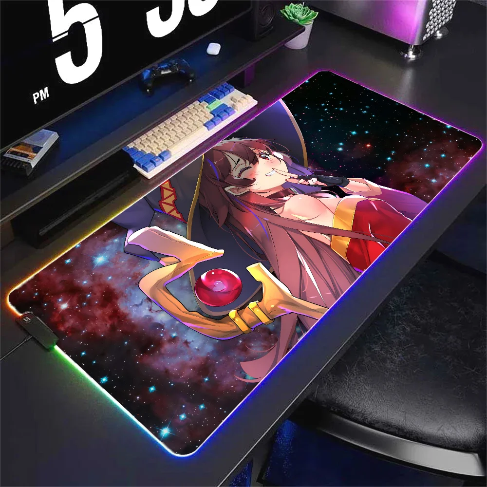 anime girl M-Megumin K-KonoSuba  Mousepad XXL RGB Gaming Mouse Pads HD Black Gamer Accessories Large LED