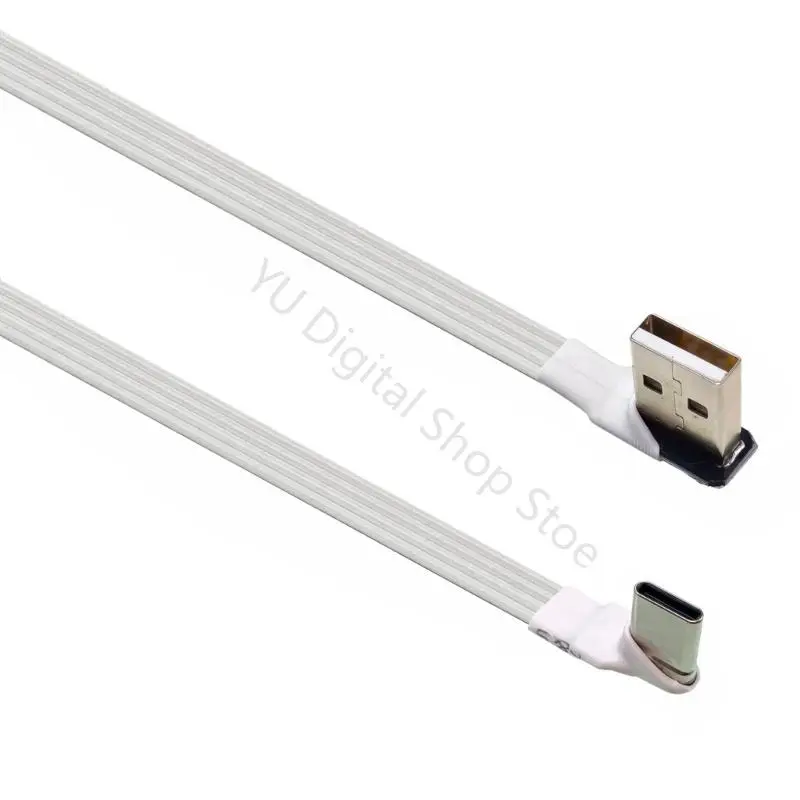 96BA Fast Speed USB 2.0 To USB C Cable 90 Degree Bendable Ends For Phones Gaming Devices Cameras