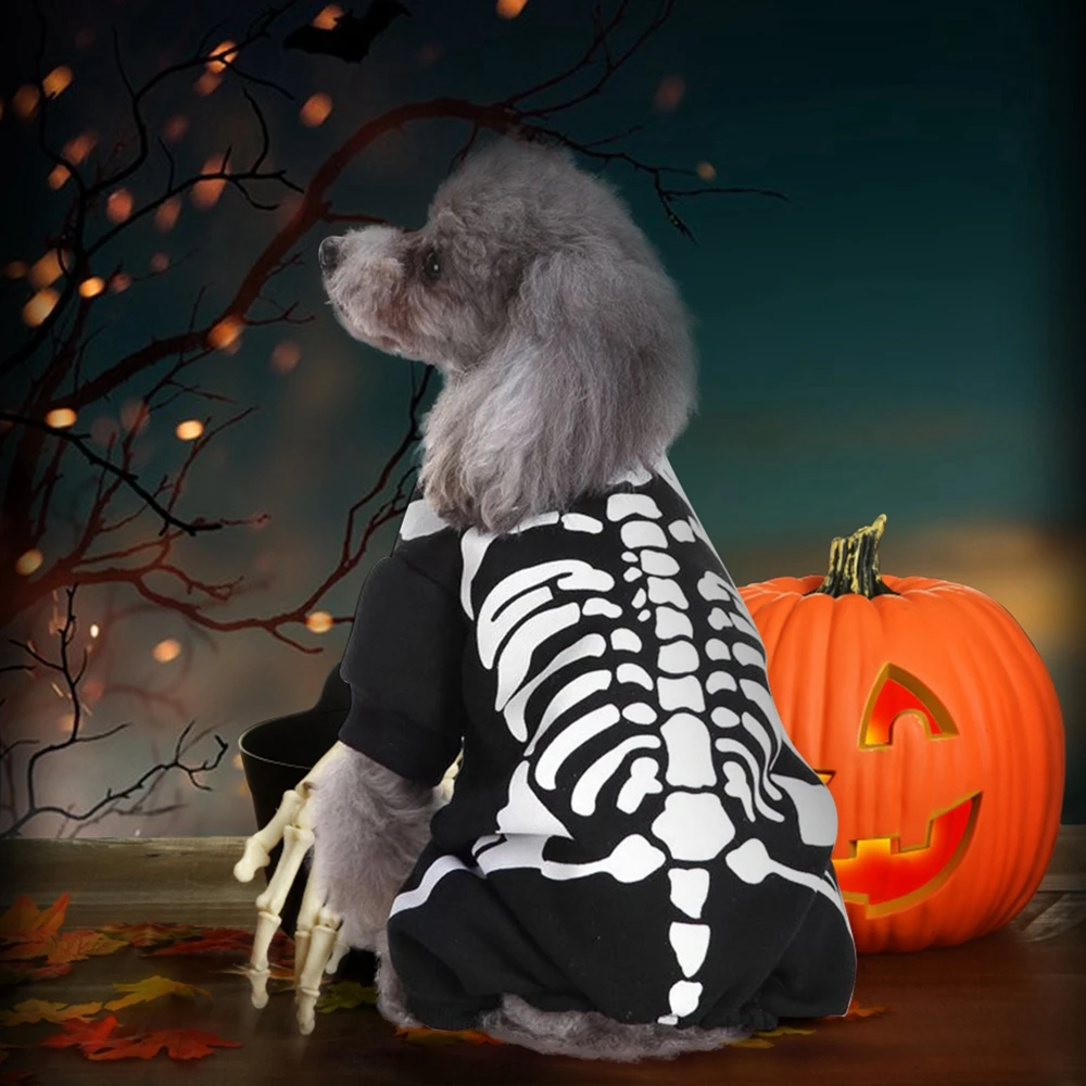 Halloween Pet Cat Hooded Winter Funny Pet Skeleton Cosplay Costumes Halloween Kitten Puppy Personality Cosplay Party Apparels