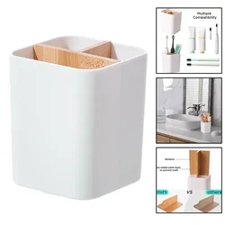 Toothbrush Holders For Bathrooms 3 Slots Toothpaste Organizer With Bamboo Divider Bathroom Storage Toothbrush Stand Accessories