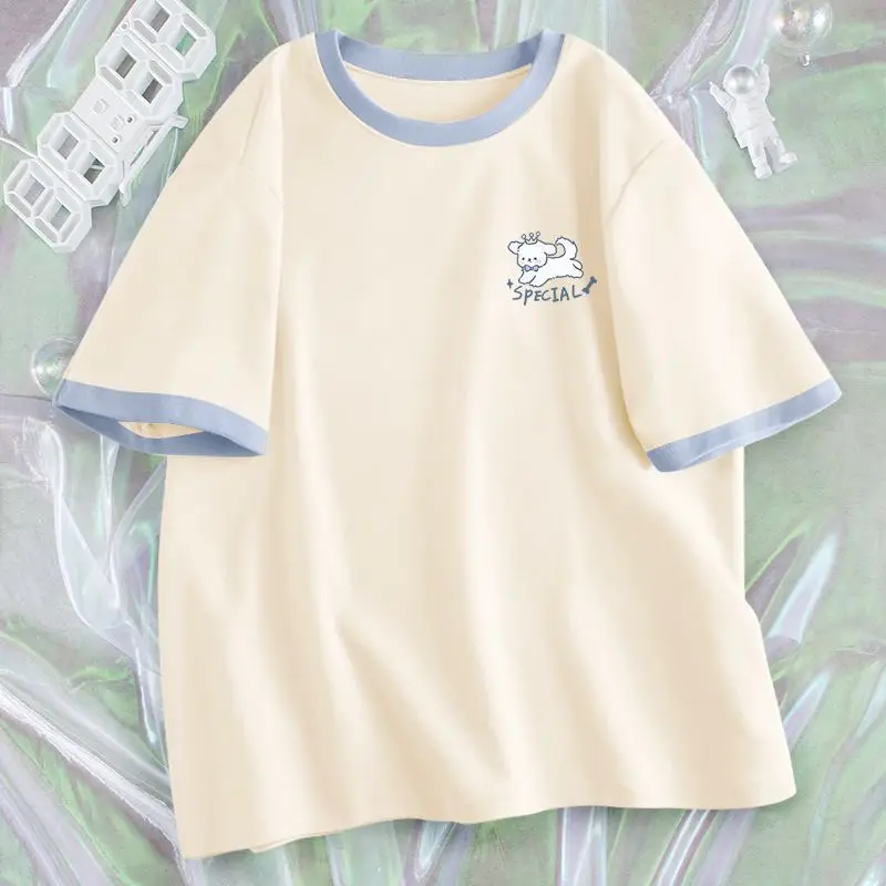 New Summer Funny Rabbit Short Sleeve T-shirt Women Men Cotton Loose Relaxed Simple Girls Short Top Round Neck Clothes Harajuku