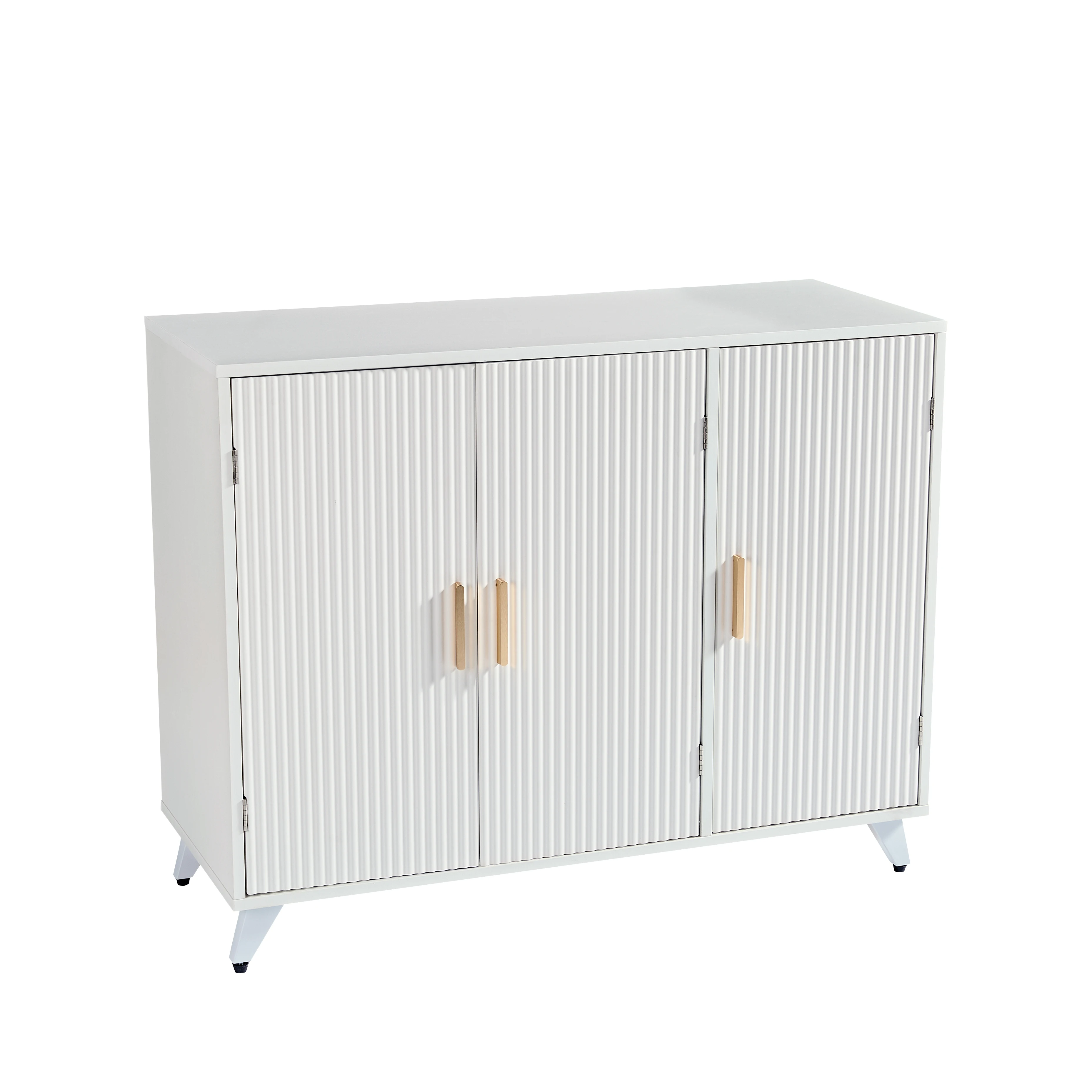 【 US Stock 5-7Day 】 Sideboard with wavy texture buffet cabinet, white accent cabinet with door, modern bookcase for kitchen