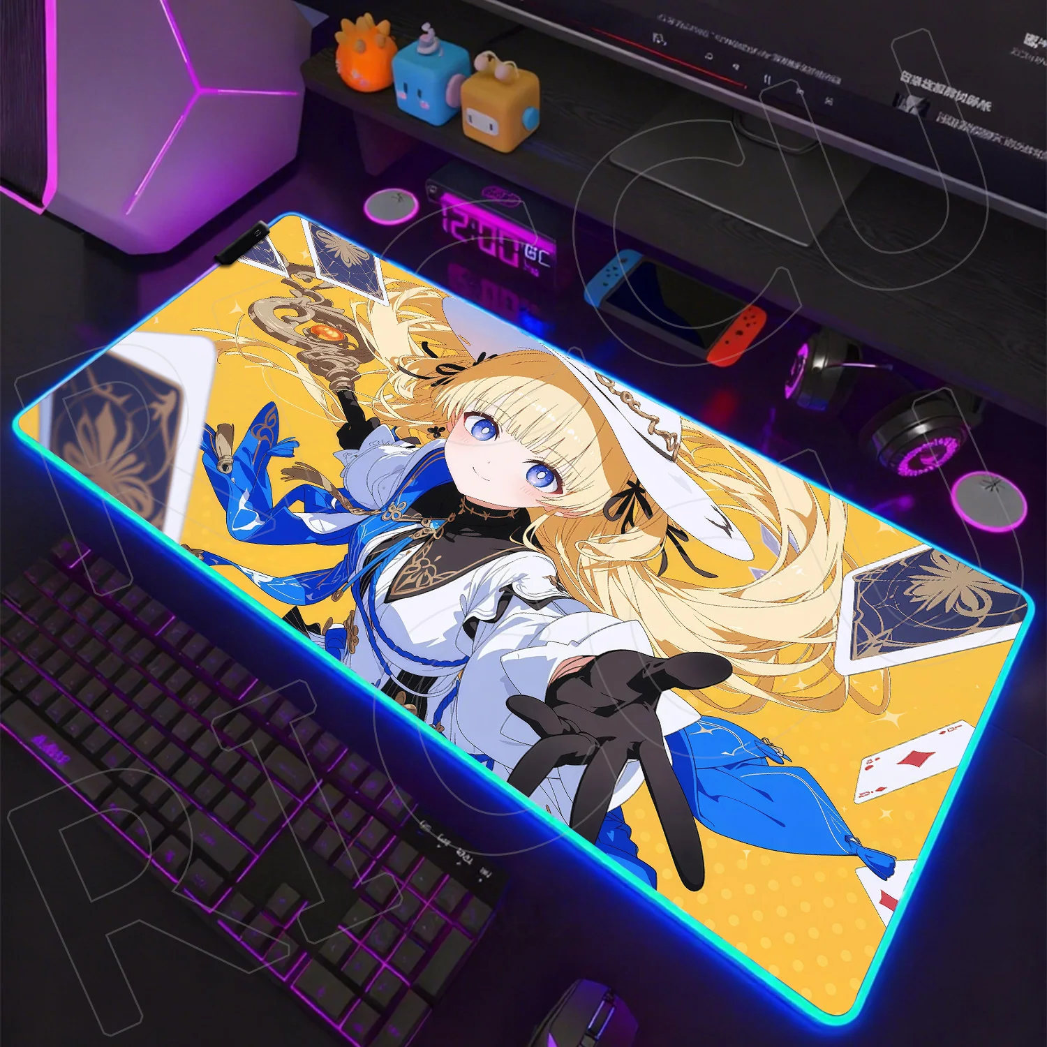 

RGB 900x400mm Hentai LED Mouse Pad Kawaii Wuthering Waves Phoebe HD Mousepad Laptop Gaming PC Accessories Anime expand Desk mat