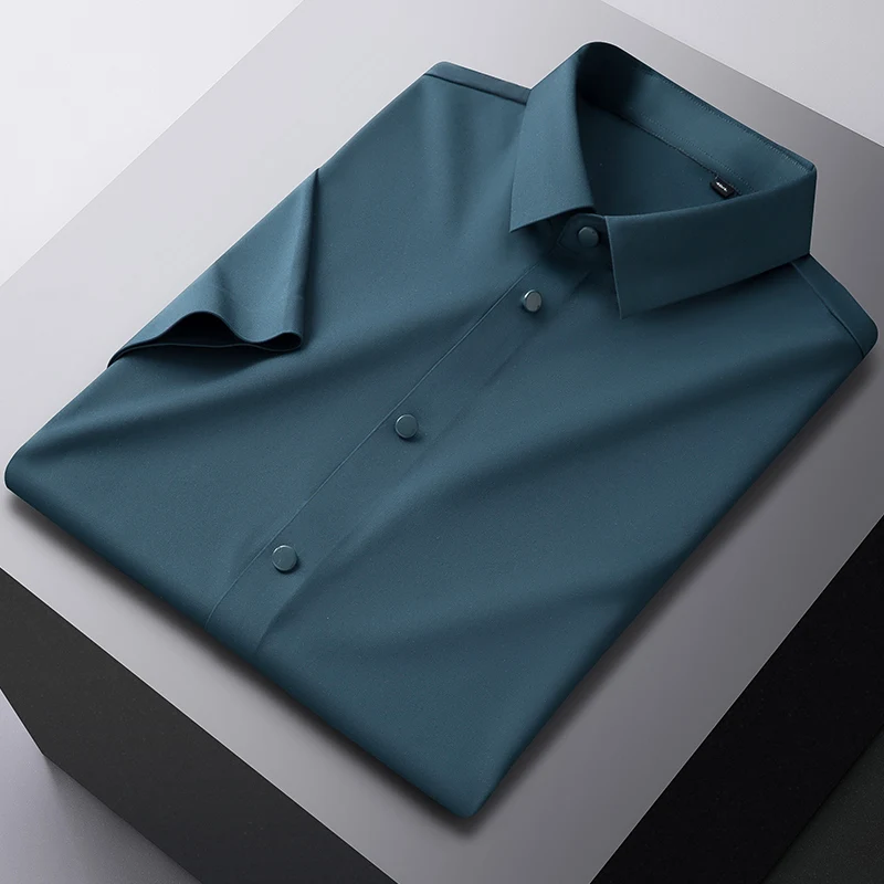 New in shirt summer elastic short sleeve shirts for man slim fit formal shirt soft office anti-wrinkle designer white clothes