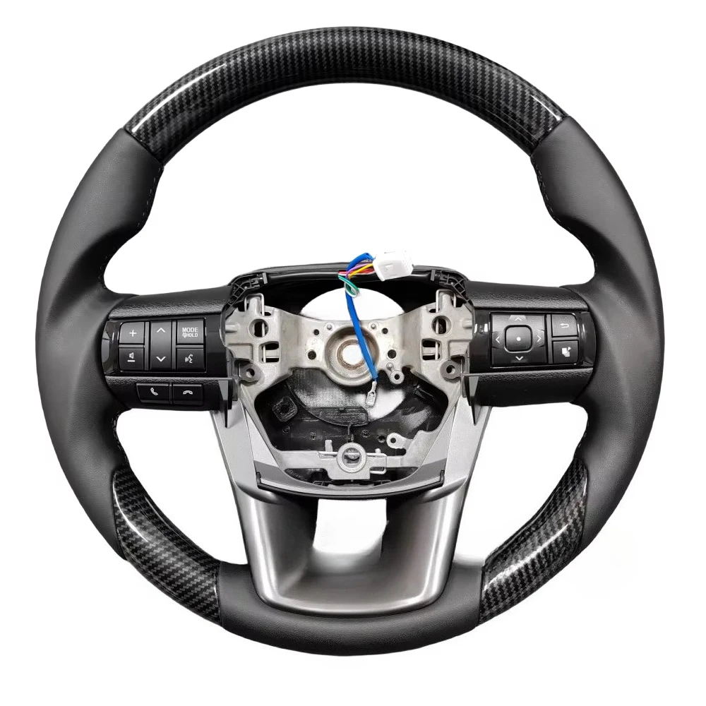 GR Carbon Fiber Pattern Sports Steering Wheel Replacement Installation Steering Wheel Accessories For Hilux LC79 Fortuner 2015+