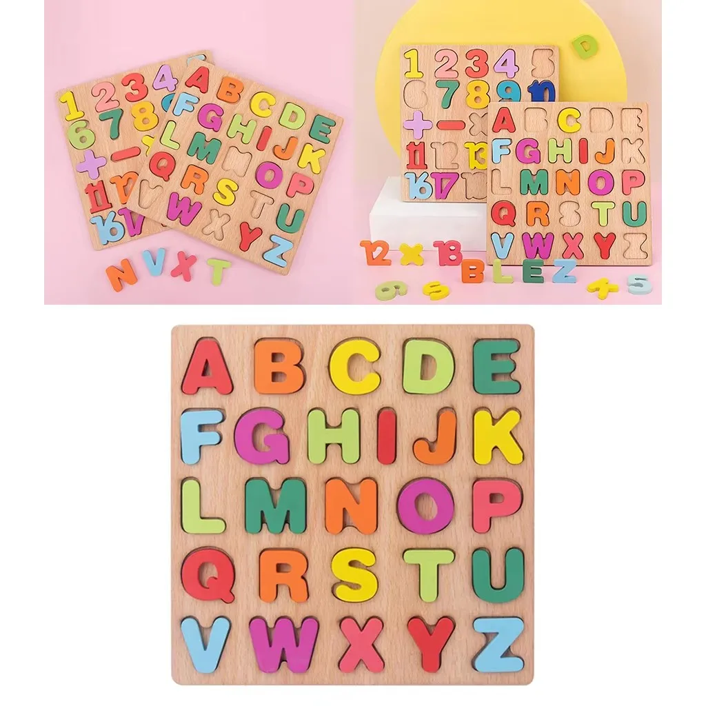 Drewniane puzzle Montessori 3D Litery alfabetu Gra w dopasowywanie liczb Zabawki dla dzieci Edukacja Zabawka edukacyjna dla dzieci w wieku od 2 do 4 lat