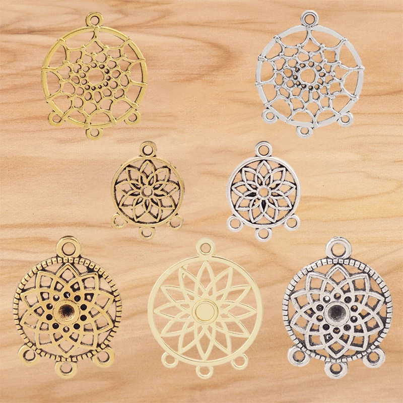 20 Pieces Tibetan Silver/Gold Color 2 Sided Dream Catcher Connectors Charms Pendants for Earrings Jewellery Making Accessories