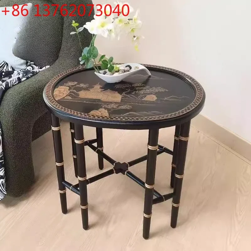 American retro oval mix and match sofa side few bamboo joints hand-painted new Chinese living room small tray few