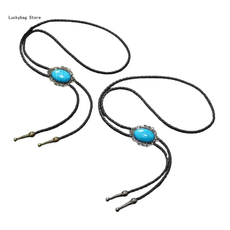 

Neck Pendant Turquoise Bolo Tie for Adult Unisex Western Cowboy Necktie Costume Accessories Bolo Tie PU Rope Neckwear