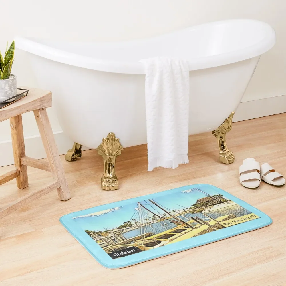 

Ku'u Home Series: Hale'iwa Boat Harbor Bath Mat Waterproof Bathroom Rugs Bathroom Rugs Mat