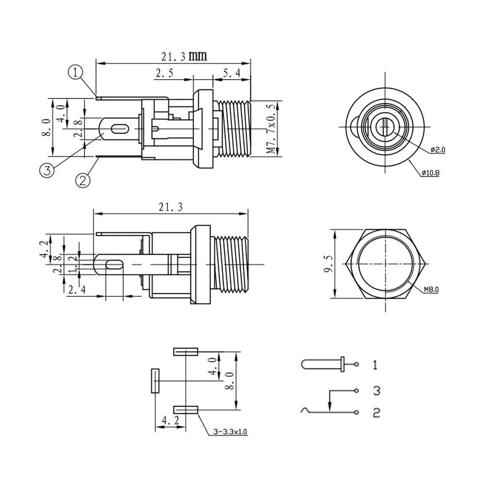 Conector de fuente de alimentación DC de 5,5mm x 2,1mm, 5,5x2,1, Conector de montaje en Panel de Metal hembra, adaptador de Terminal