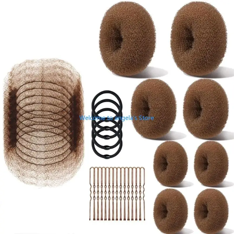 X4YC مجموعة واحدة من كعكة الشعر بحجم مناسب للسفر لتصفيف الشعر من النايلون بسهولة، ملحقات شعر آمنة لإصلاح الكعك الفوضوي ومعظم