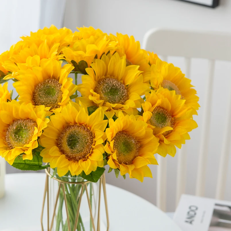5 Stück Künstliche Sonnenblumen für Heimdekoration, Vase, Garten, Zimmer, Schlafzimmer, Tischdekoration, Hochzeitsstrauß, Festival, Outdoor, DIY-Geschenkzubehör – Detail 7